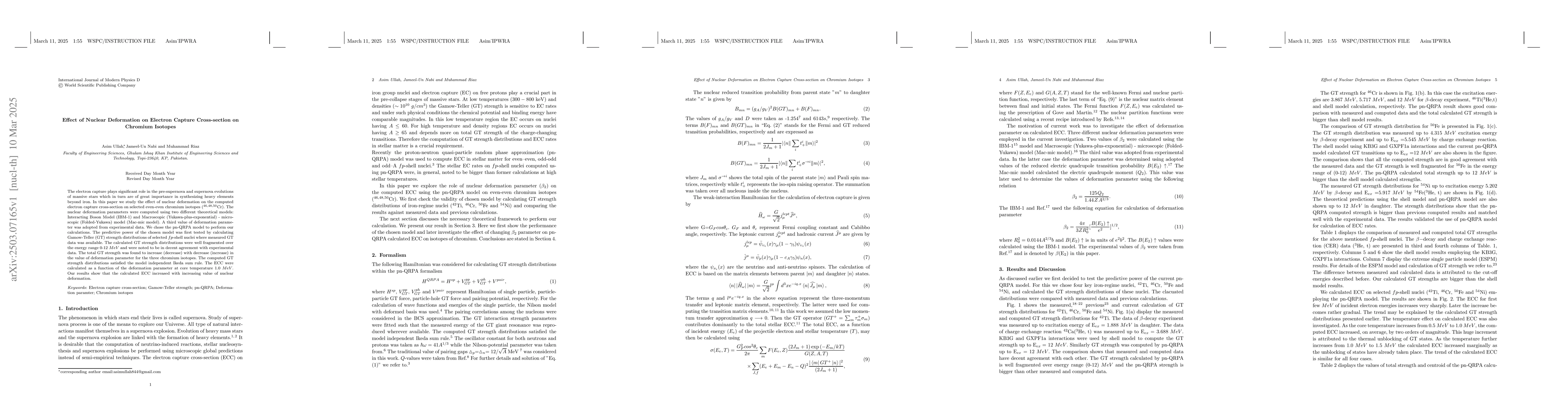 Thumbnail for Effect of Nuclear Deformation on Electron Capture Cross-section on
  Chromium Isotopes