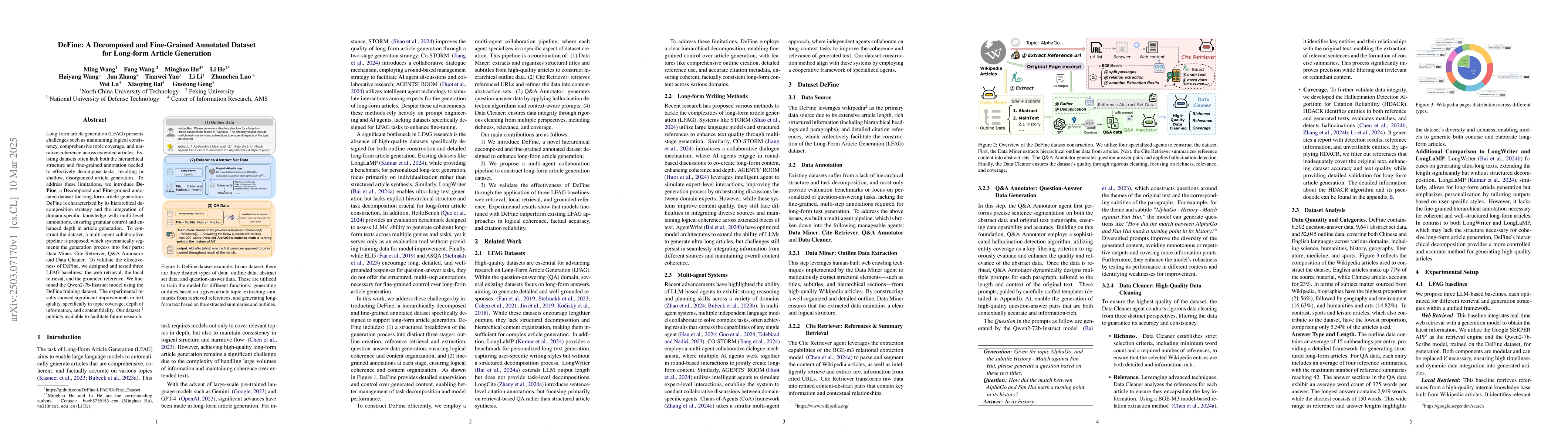 Thumbnail for DeFine: A Decomposed and Fine-Grained Annotated Dataset for Long-form
  Article Generation