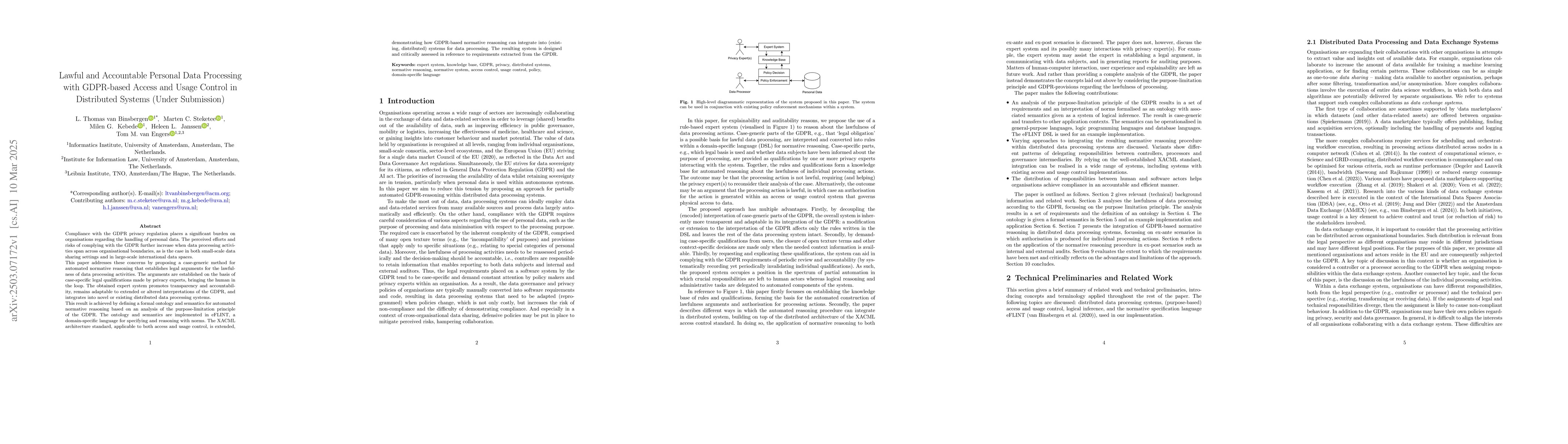Thumbnail for Lawful and Accountable Personal Data Processing with GDPR-based Access
  and Usage Control in Distributed Systems