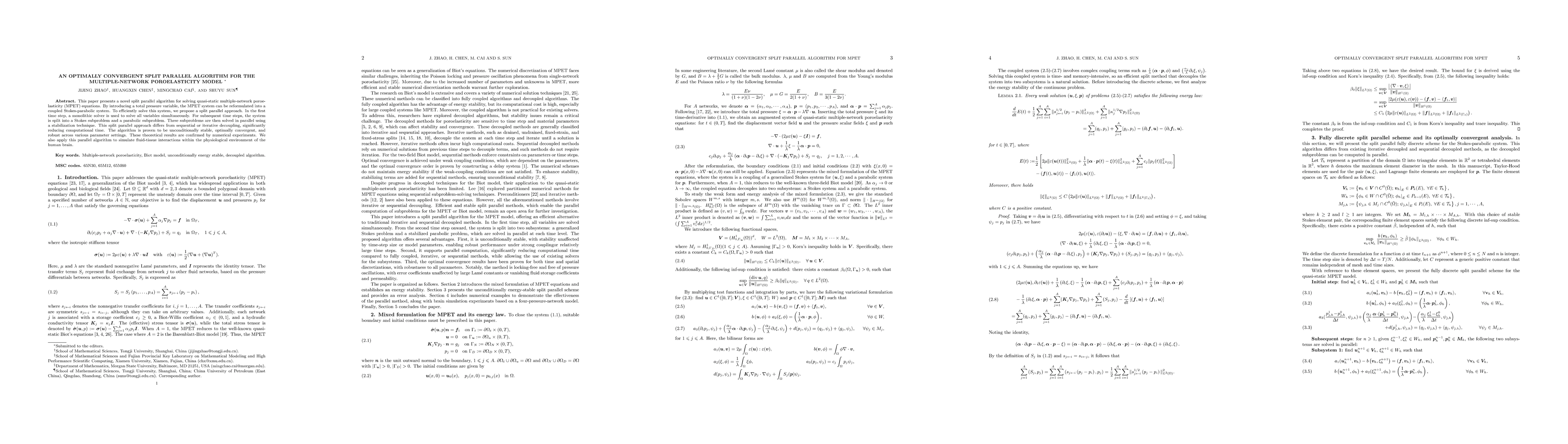 Thumbnail for An Optimally Convergent Split Parallel Algorithm for the
  Multiple-Network Poroelasticity Model