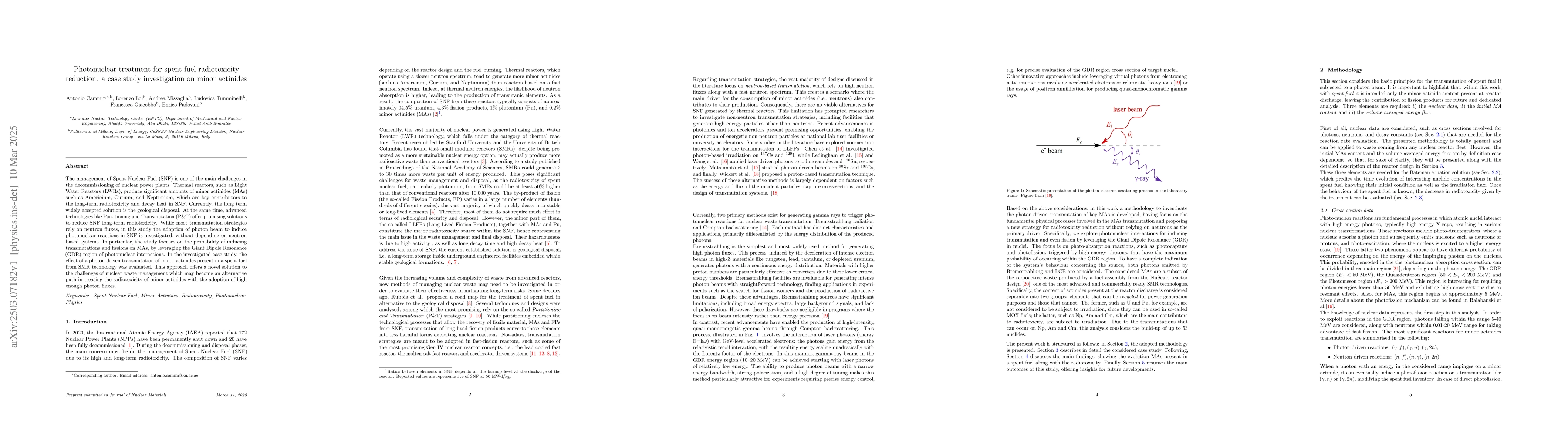 Thumbnail for Photonuclear treatment for spent fuel radiotoxicity reduction: a case
  study investigation on minor actinides