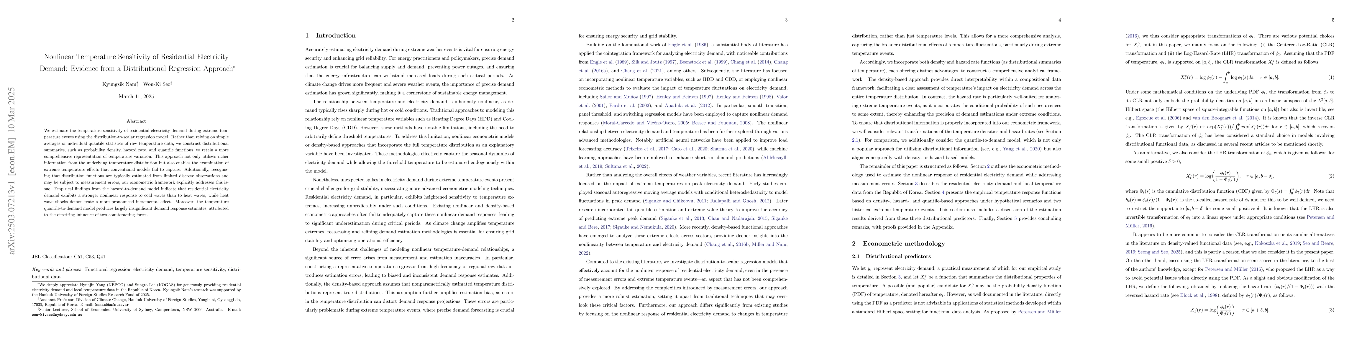 Thumbnail for Nonlinear Temperature Sensitivity of Residential Electricity Demand:
  Evidence from a Distributional Regression Approach