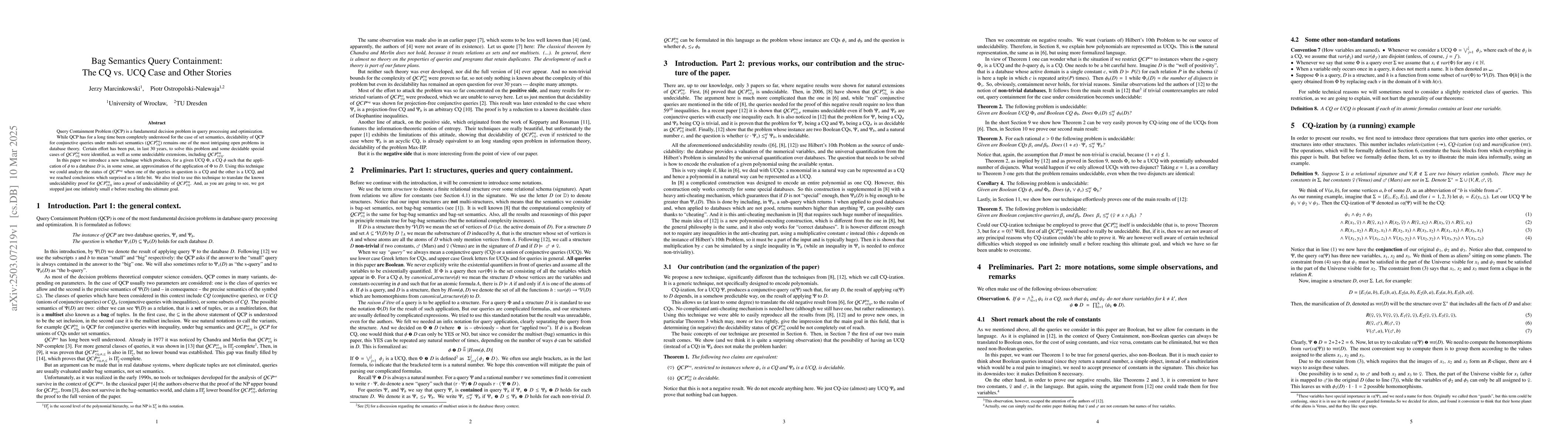 Thumbnail for Bag Semantics Query Containment: The CQ vs. UCQ Case and Other Stories