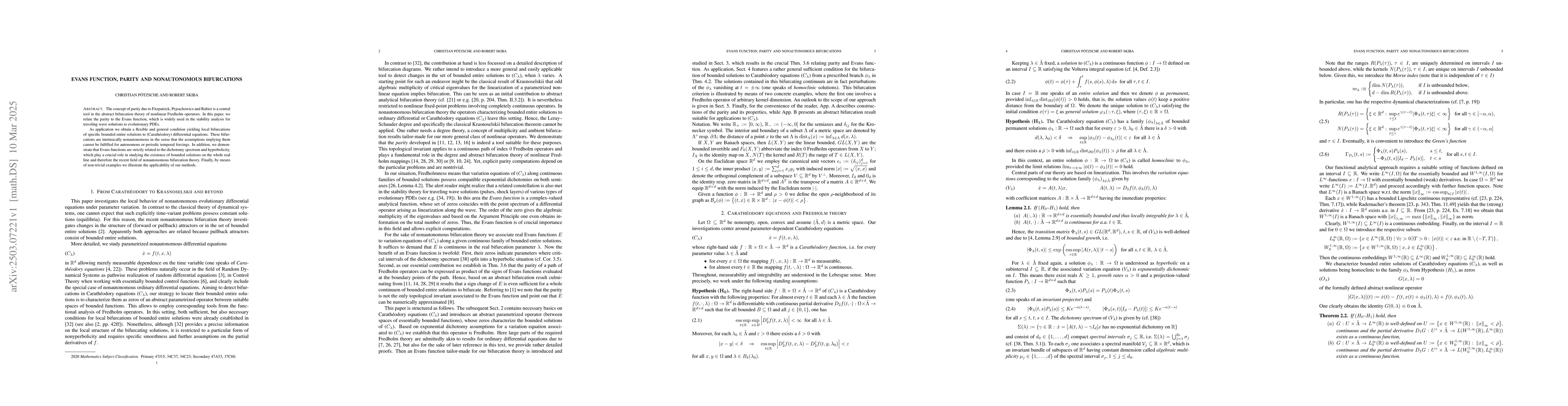Thumbnail for Evans function, parity and nonautonomous bifurcations