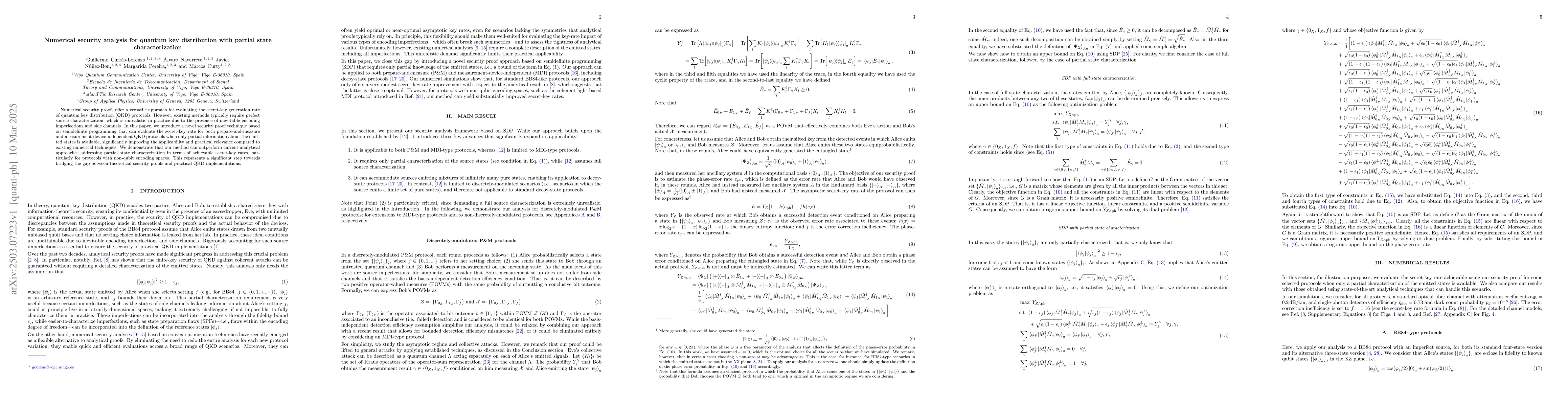 Thumbnail for Numerical security analysis for quantum key distribution with partial
  state characterization