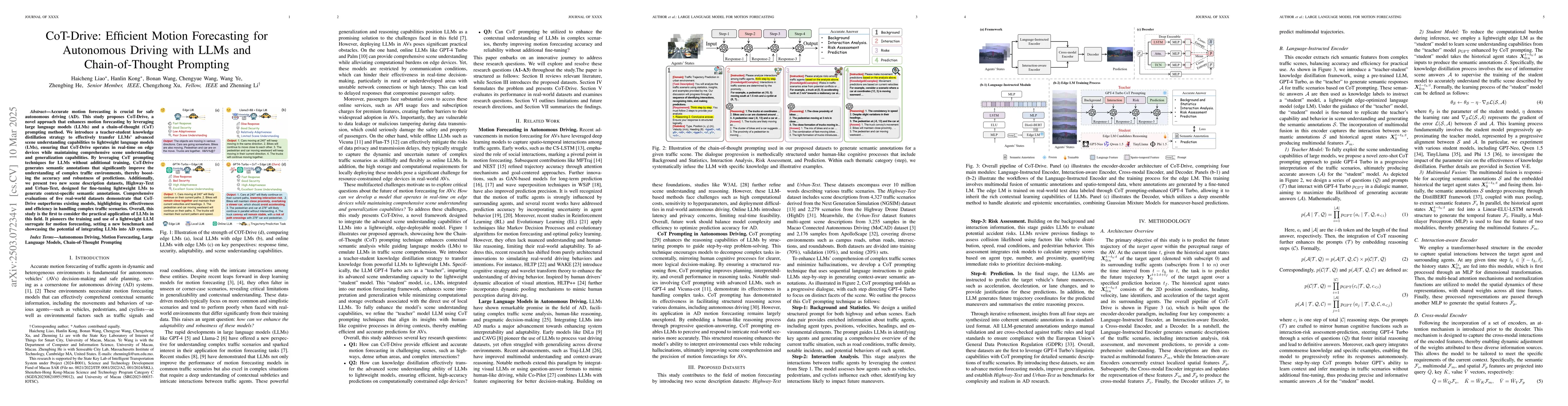 Thumbnail for CoT-Drive: Efficient Motion Forecasting for Autonomous Driving with LLMs
  and Chain-of-Thought Prompting