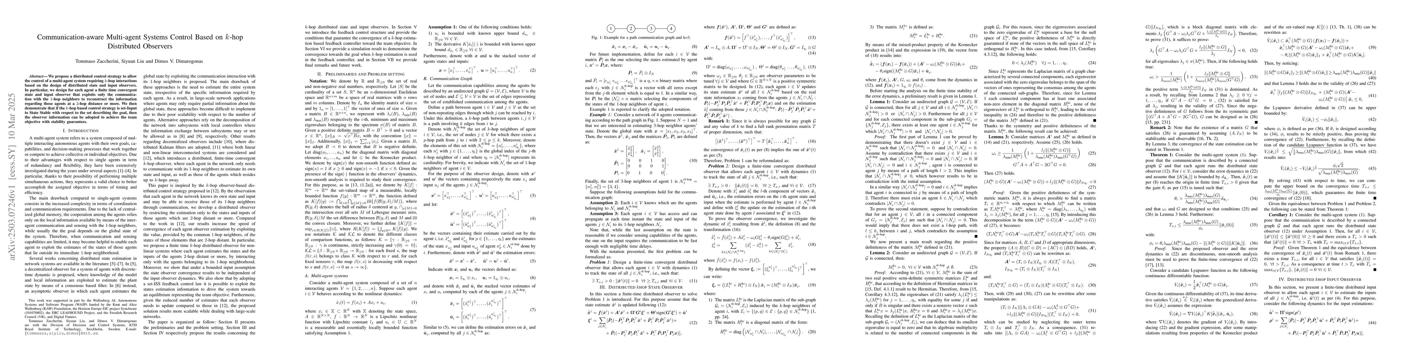 Thumbnail for Communication-aware Multi-agent Systems Control Based on $k$-hop
  Distributed Observers