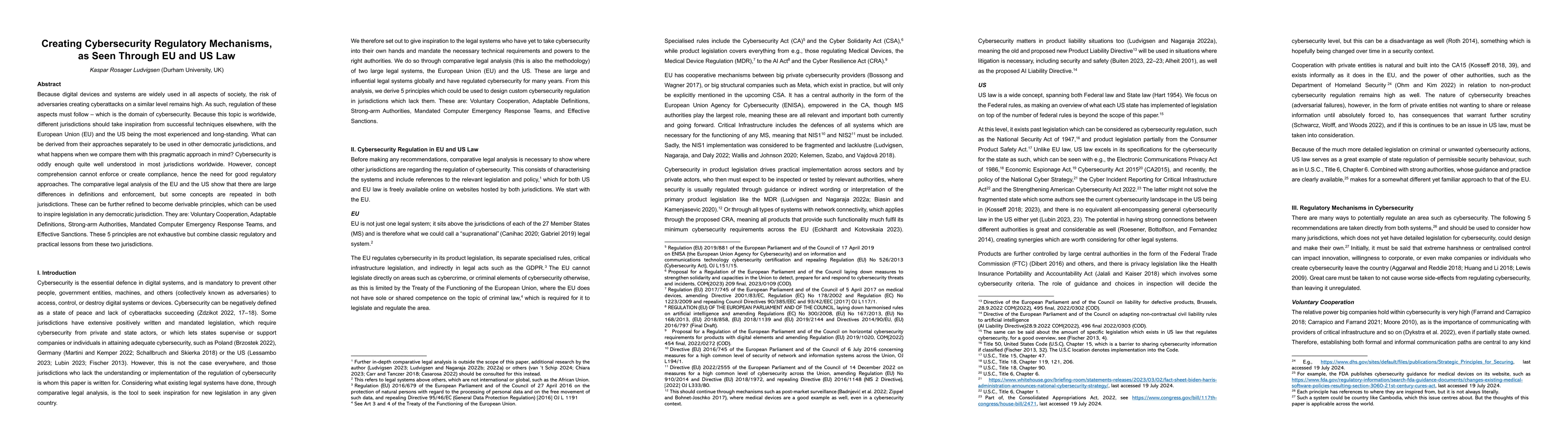 Thumbnail for Creating Cybersecurity Regulatory Mechanisms, as Seen Through EU and US
  Law