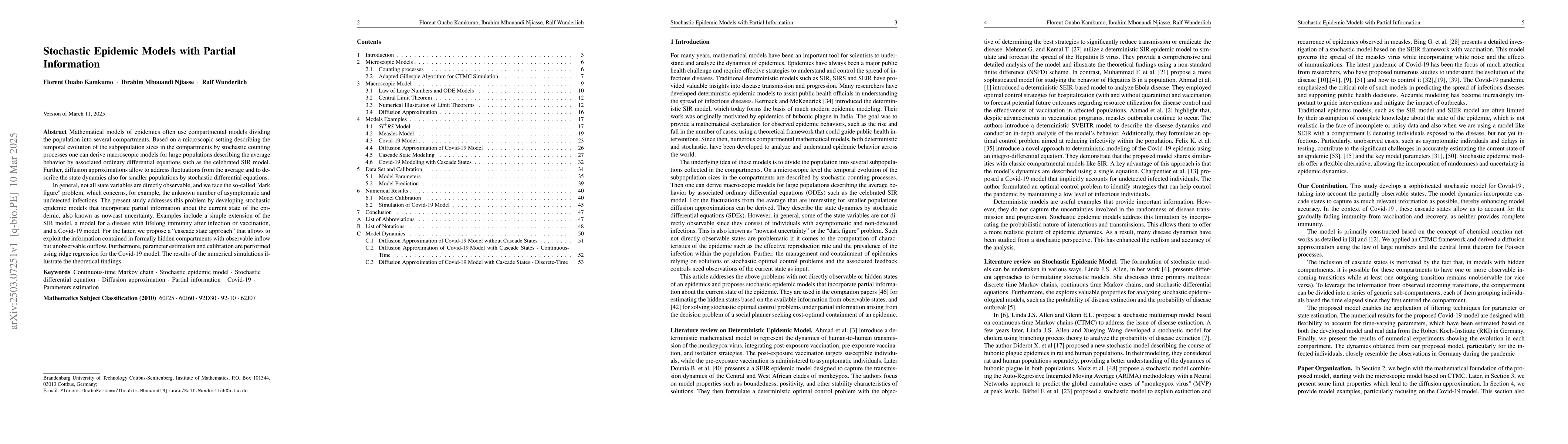 Thumbnail for Stochastic Epidemic Models with Partial Information