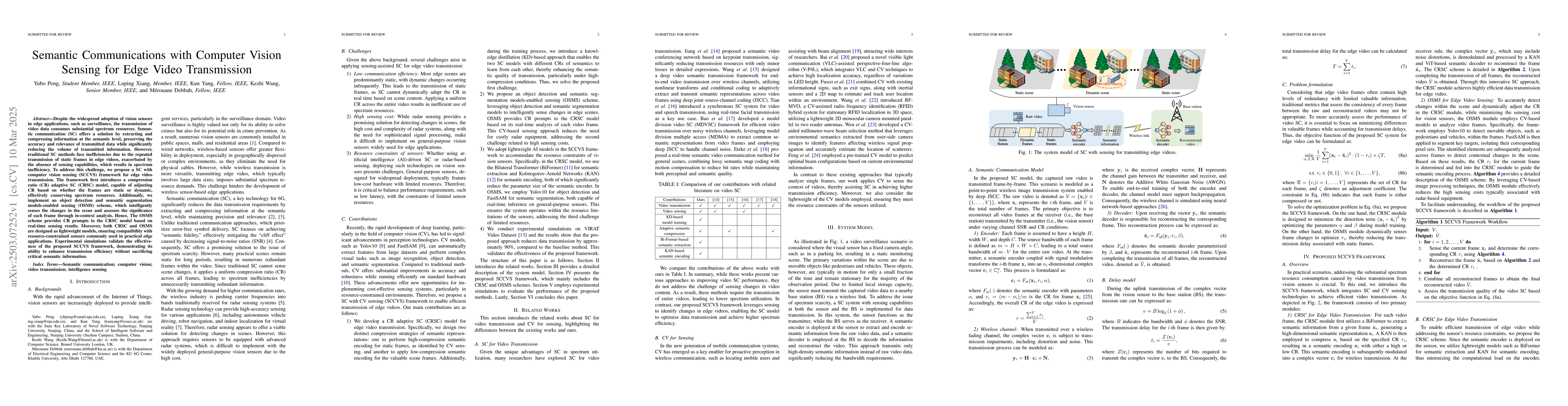 Thumbnail for Semantic Communications with Computer Vision Sensing for Edge Video
  Transmission