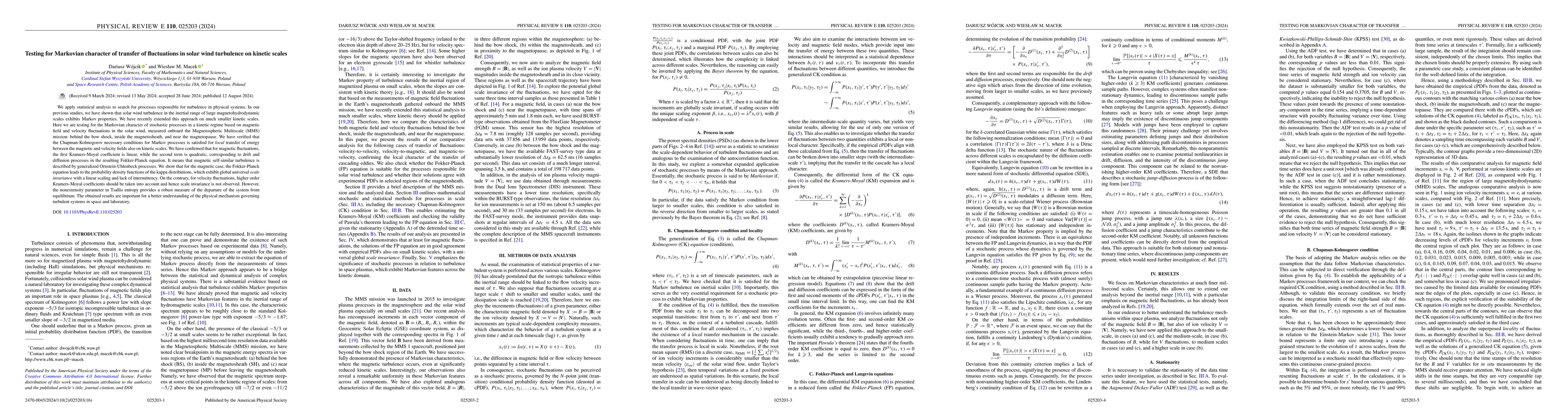 Thumbnail for Testing for Markovian character of transfer of fluctuations in solar
  wind turbulence on kinetic scales