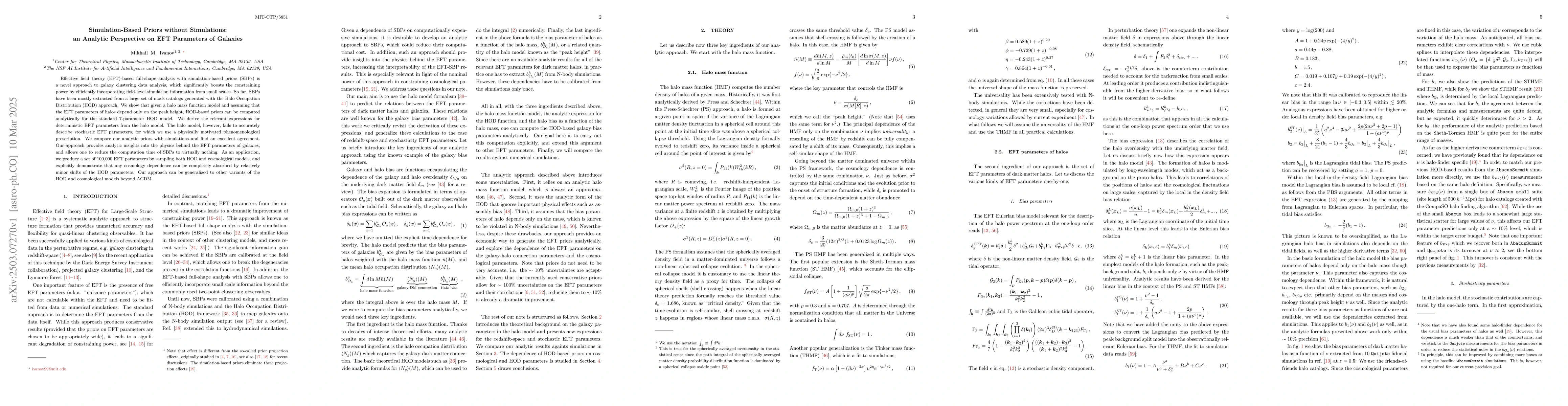 Thumbnail for Simulation-Based Priors without Simulations: an Analytic Perspective on
  EFT Parameters of Galaxies