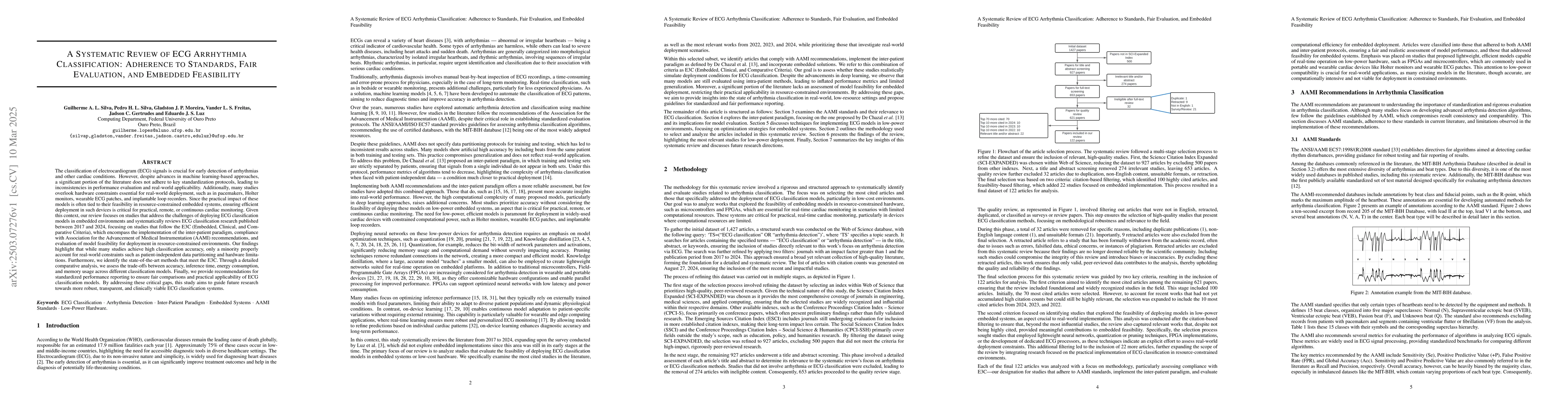 Thumbnail for A Systematic Review of ECG Arrhythmia Classification: Adherence to
  Standards, Fair Evaluation, and Embedded Feasibility