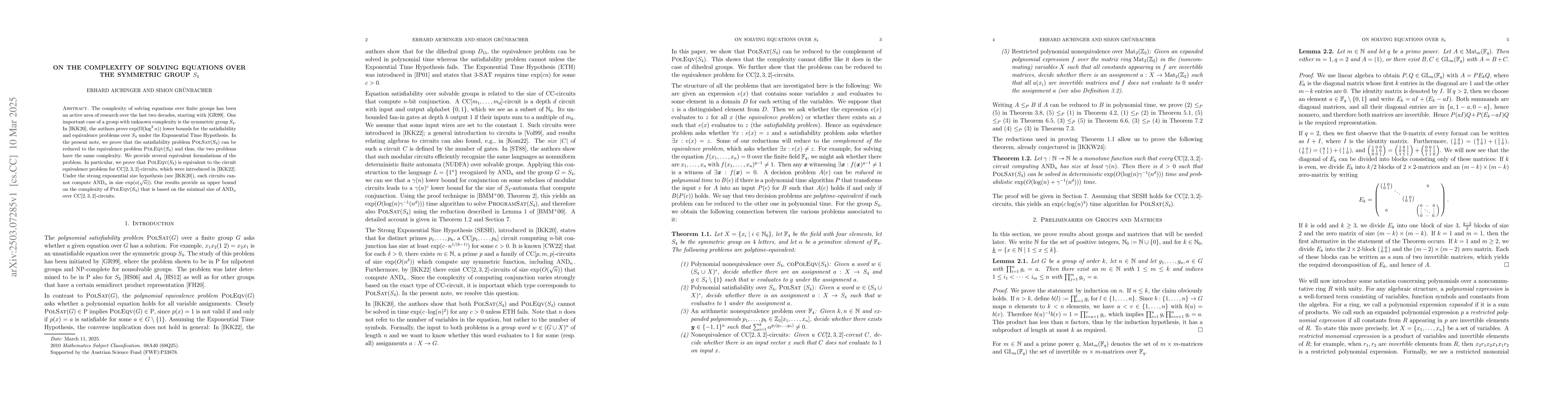 Thumbnail for On the complexity of solving equations over the symmetric group $S_4$