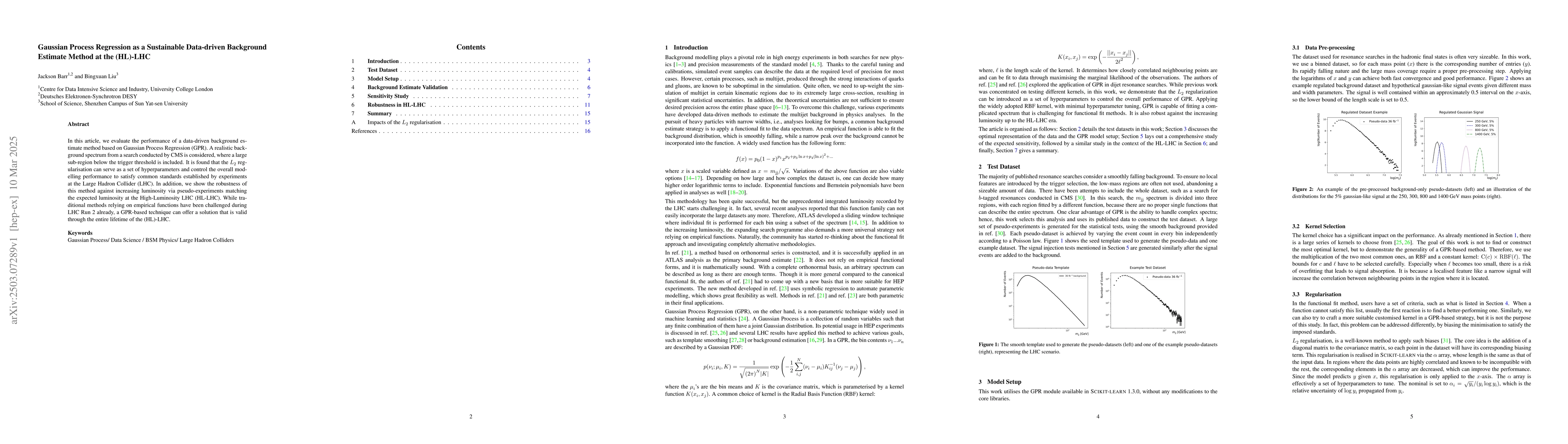 Thumbnail for Gaussian Process Regression as a Sustainable Data-driven Background
  Estimate Method at the (HL)-LHC