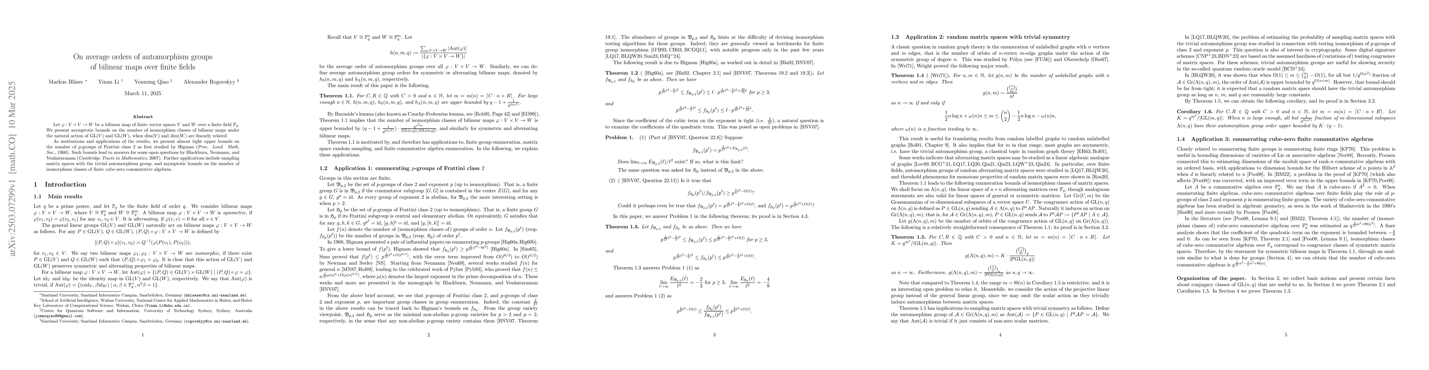 Thumbnail for On average orders of automorphism groups of bilinear maps over finite
  fields