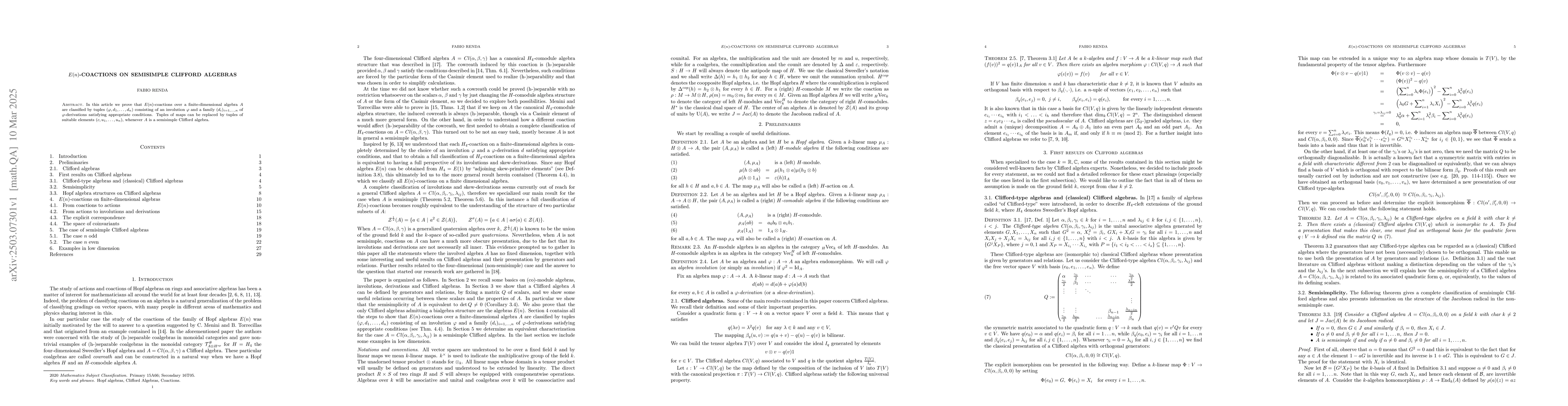 Thumbnail for E(n)-coactions on semisimple Clifford algebras
