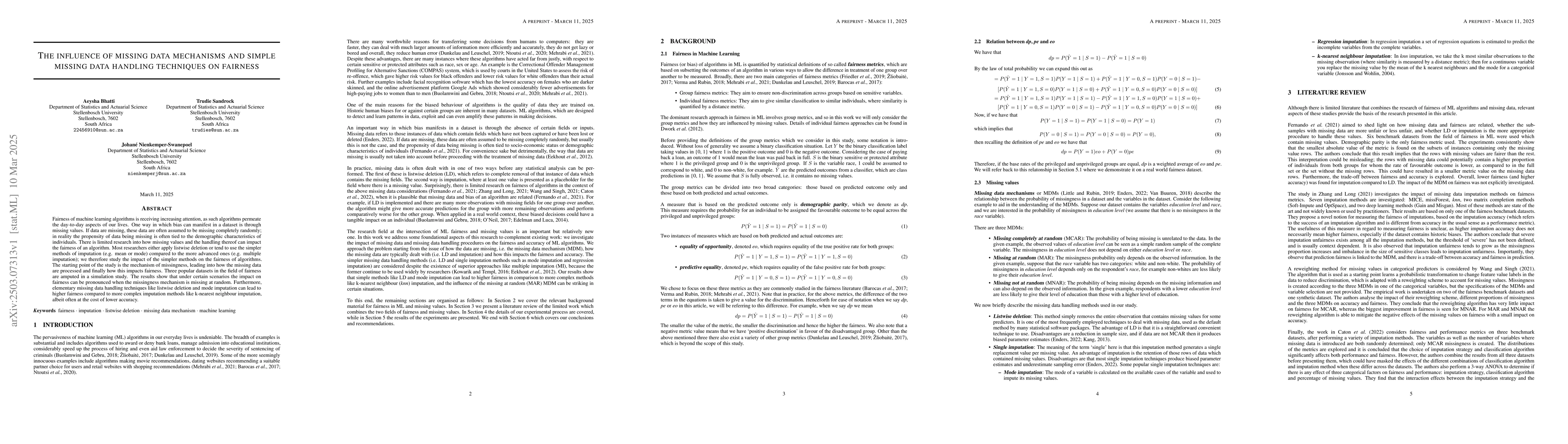 Thumbnail for The influence of missing data mechanisms and simple missing data
  handling techniques on fairness