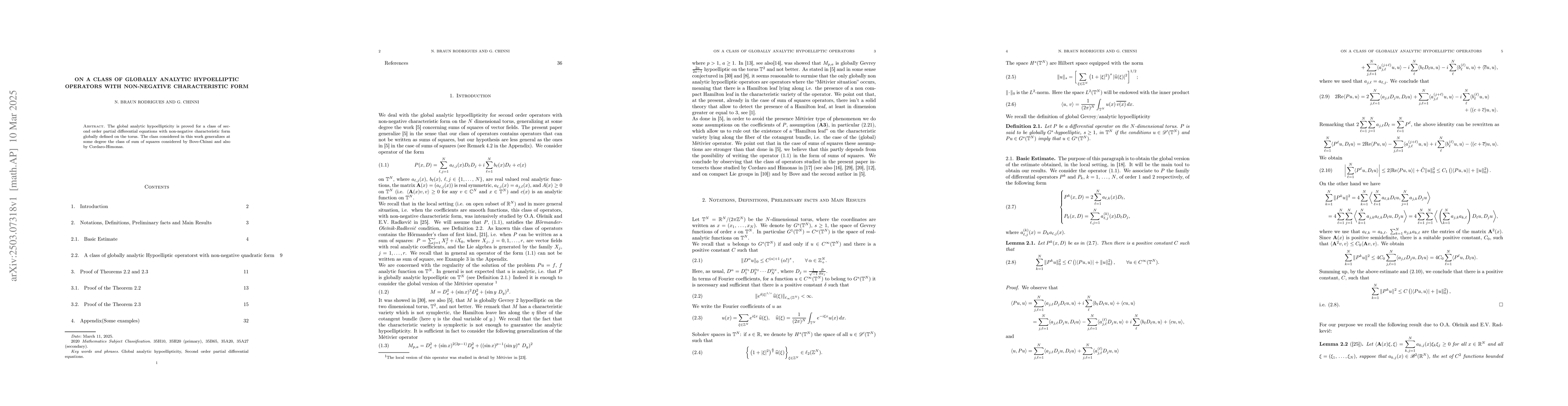 Thumbnail for On a class of globally analytic Hypoelliptic operators with non-negative
  characteristic form