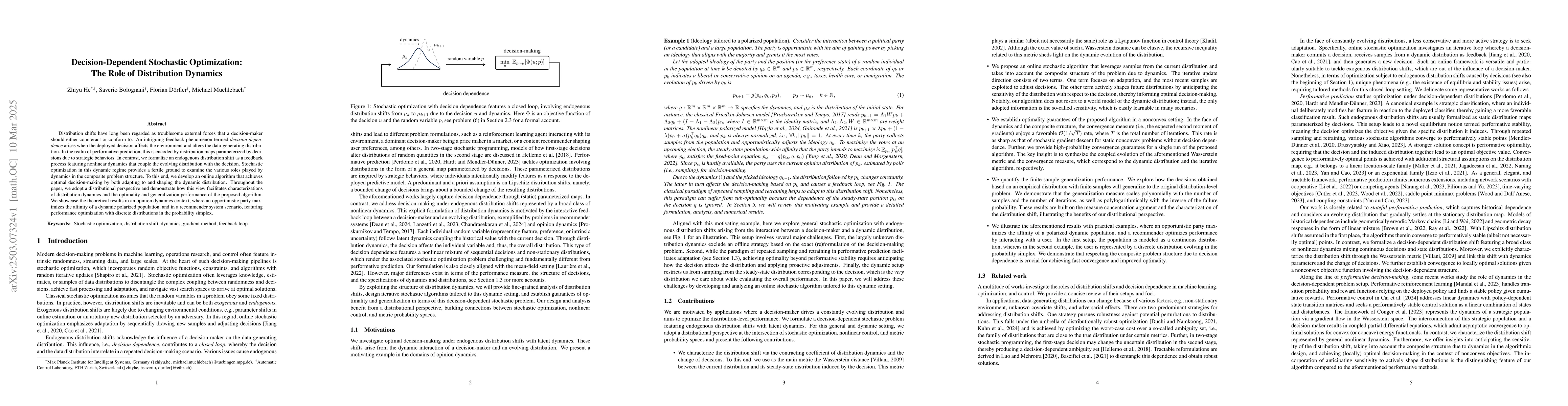 Thumbnail for Decision-Dependent Stochastic Optimization: The Role of Distribution
  Dynamics