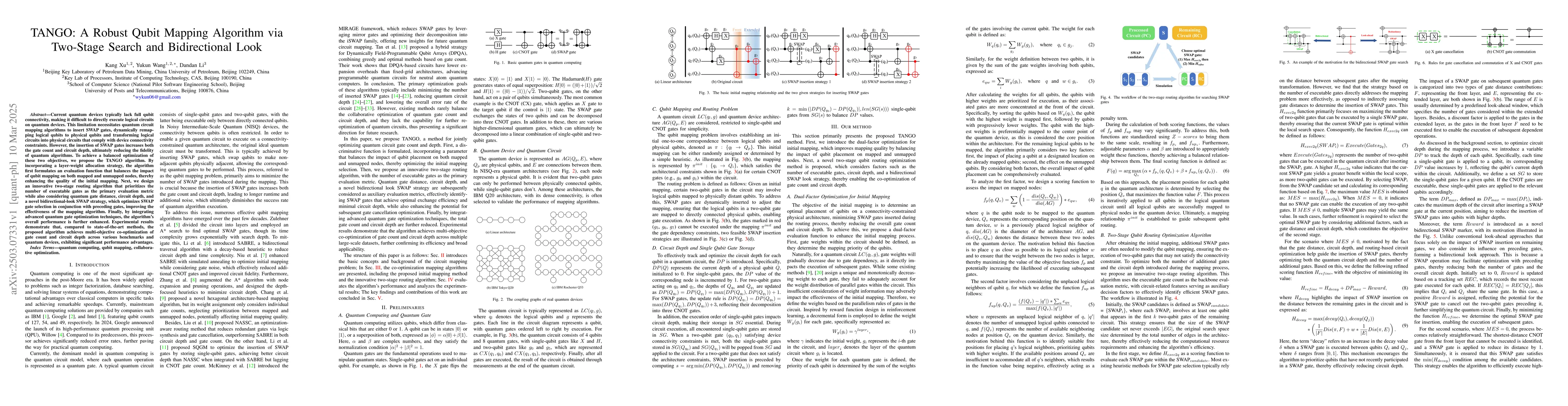 Thumbnail for TANGO: A Robust Qubit Mapping Algorithm via Two-Stage Search and
  Bidirectional Look