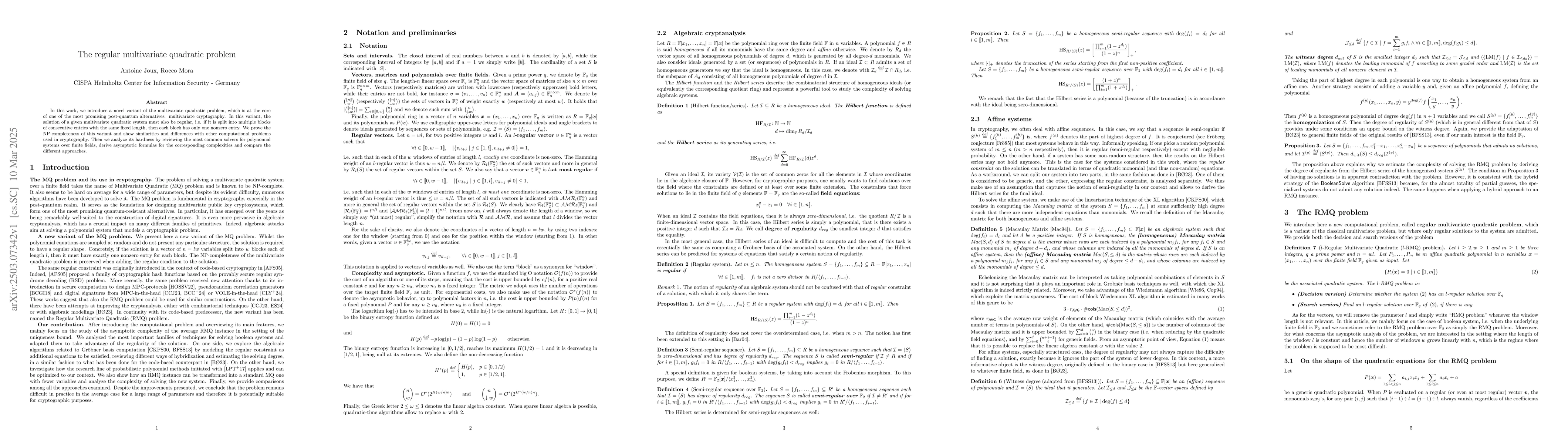 Thumbnail for The regular multivariate quadratic problem