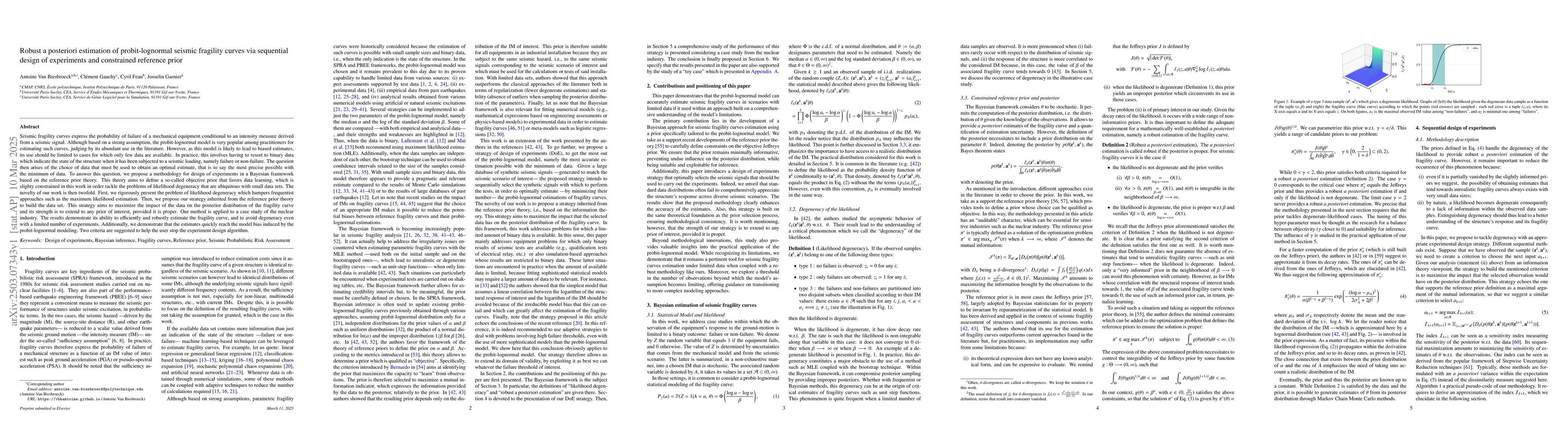 Thumbnail for Robust a posteriori estimation of probit-lognormal seismic fragility
  curves via sequential design of experiments and constrained reference prior