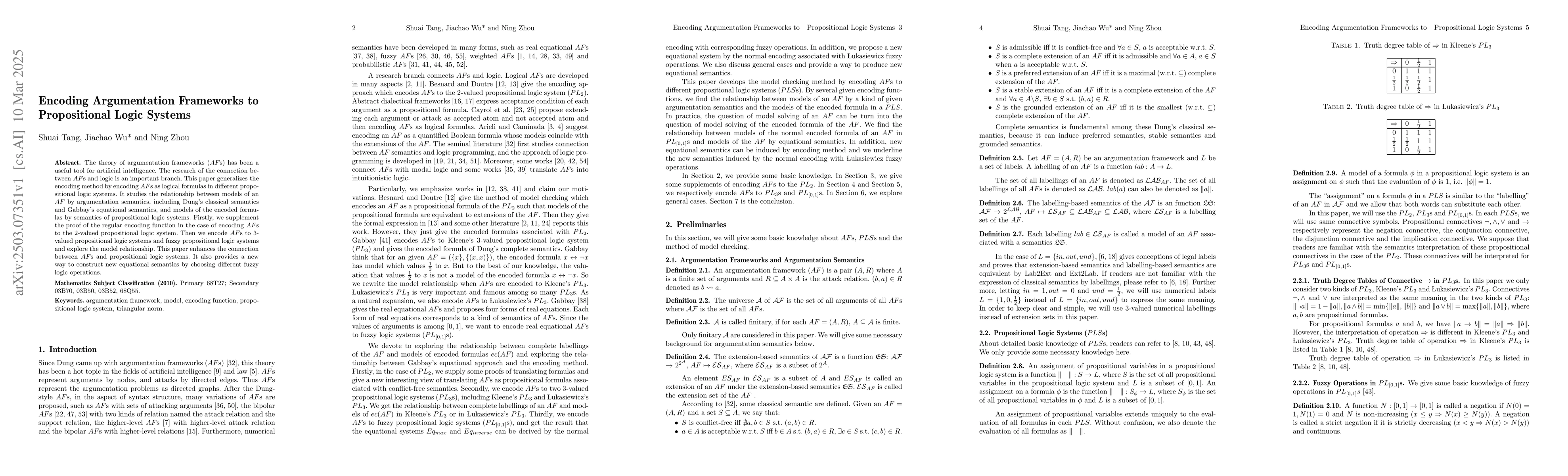 Thumbnail for Encoding Argumentation Frameworks to Propositional Logic Systems