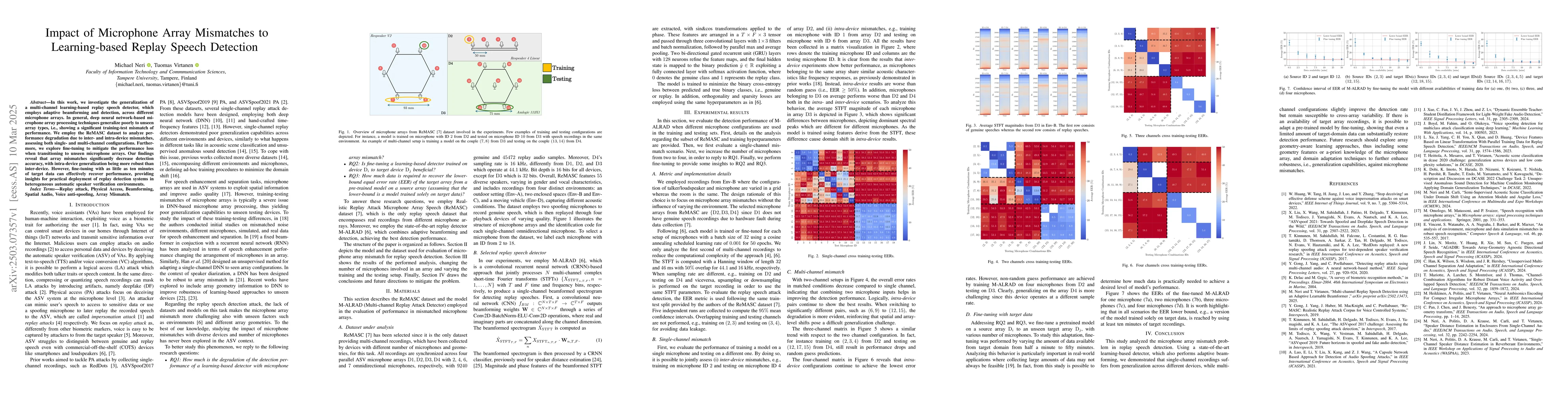Thumbnail for Impact of Microphone Array Mismatches to Learning-based Replay Speech
  Detection
