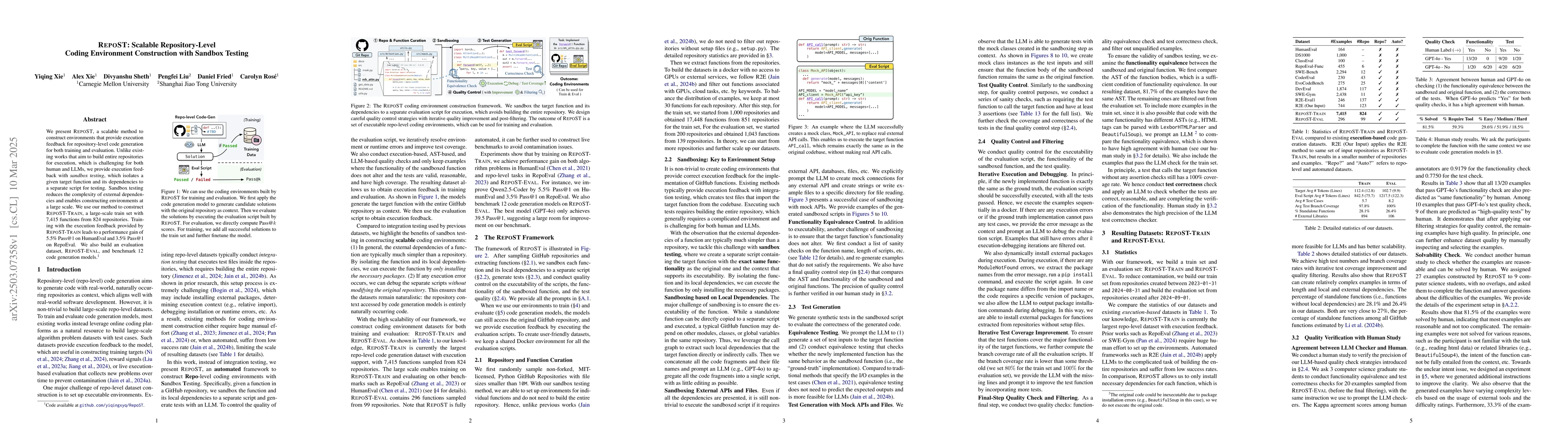 Thumbnail for RepoST: Scalable Repository-Level Coding Environment Construction with
  Sandbox Testing