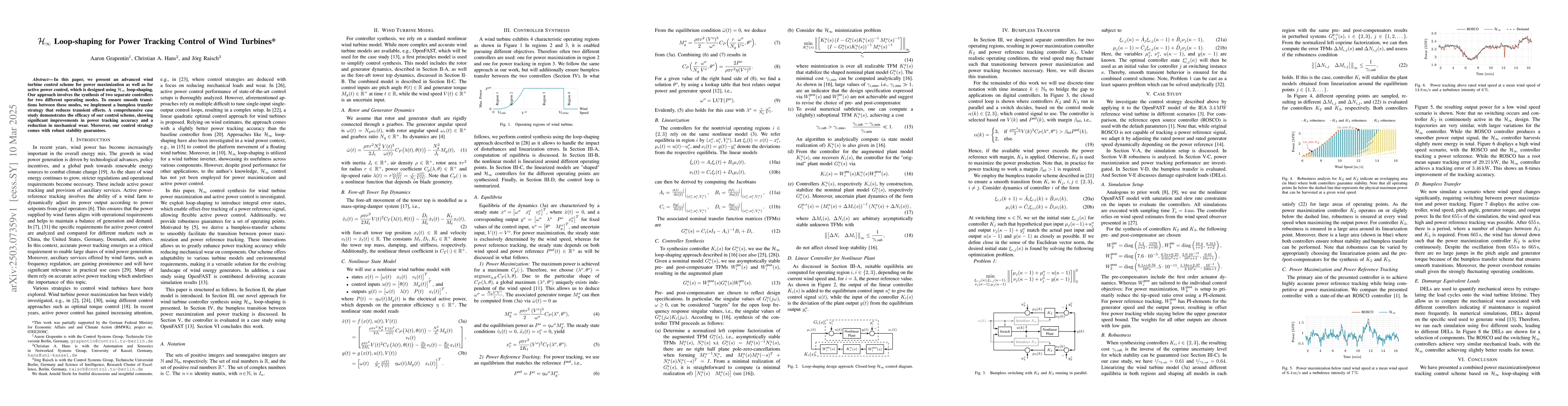 Thumbnail for $\mathcal{H}_\infty$ Loop-shaping for Power Tracking Control of Wind
  Turbines