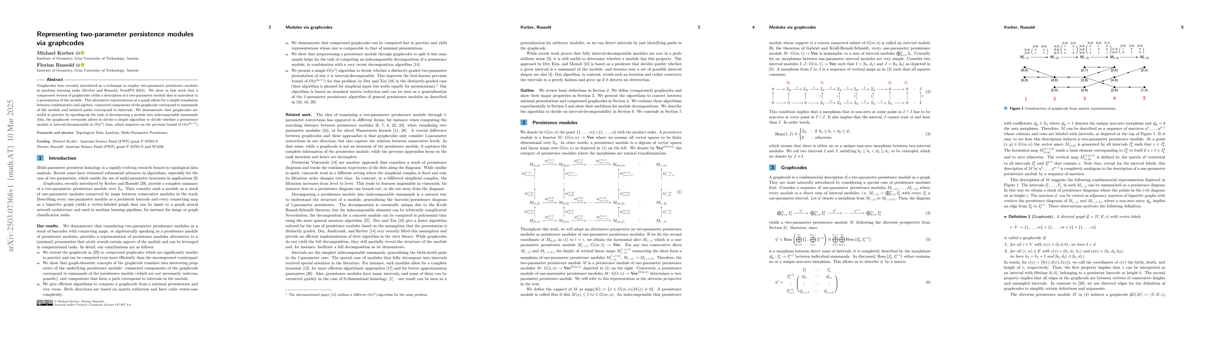Thumbnail for Representing two-parameter persistence modules via graphcodes
