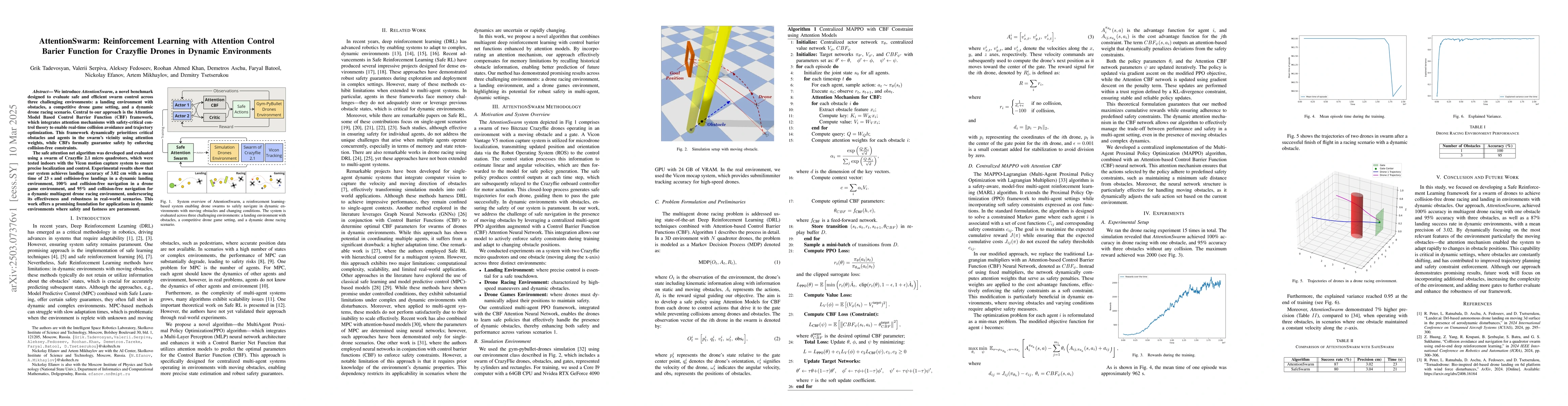 Thumbnail for AttentionSwarm: Reinforcement Learning with Attention Control Barier
  Function for Crazyflie Drones in Dynamic Environments
