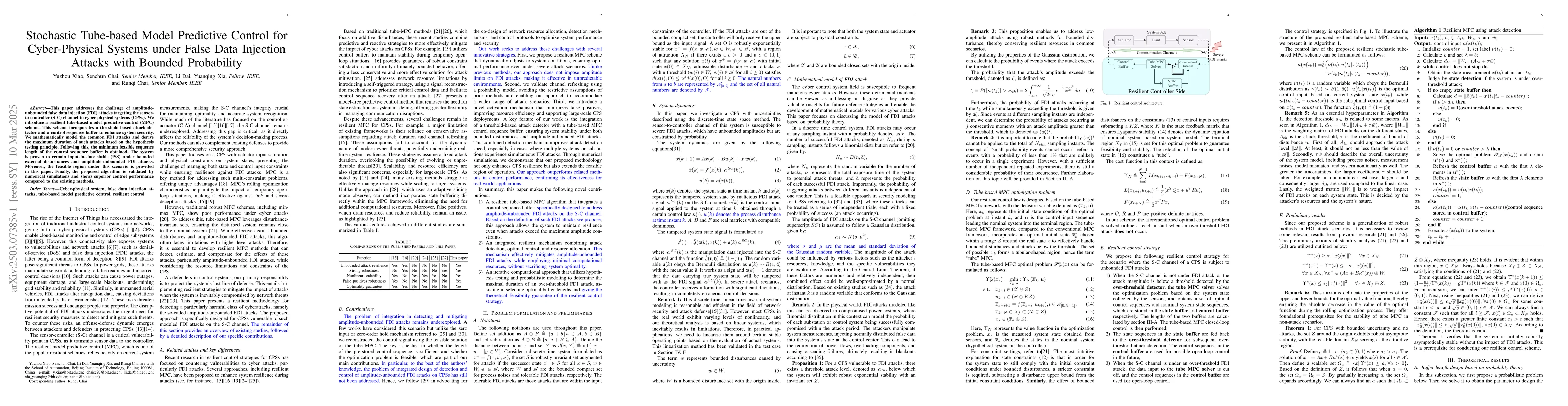 Thumbnail for Stochastic Tube-based Model Predictive Control for Cyber-Physical
  Systems under False Data Injection Attacks with Bounded Probability