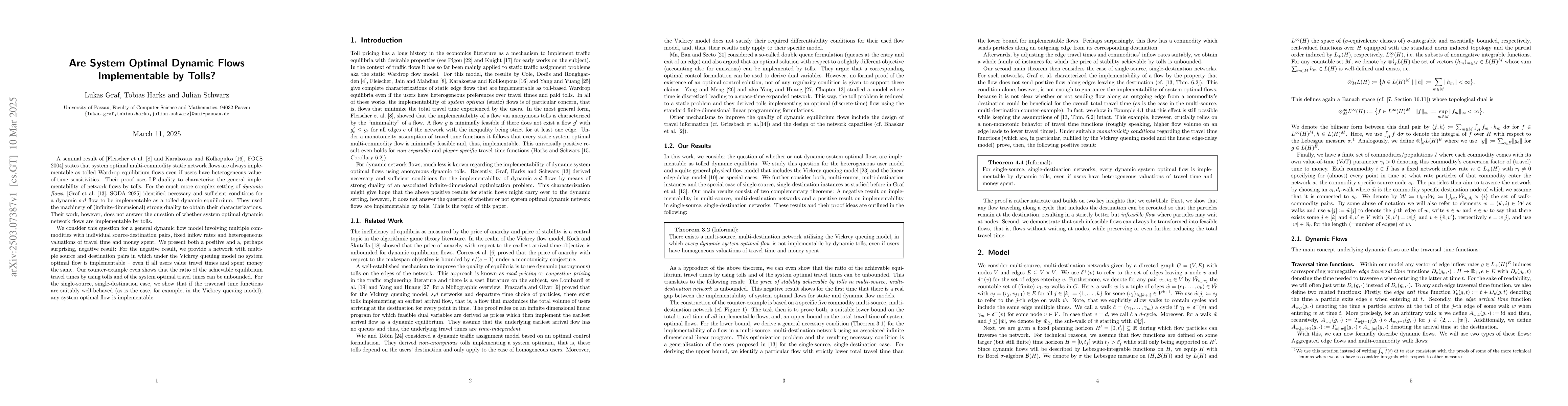 Thumbnail for Are System Optimal Dynamic Flows Implementable by Tolls?