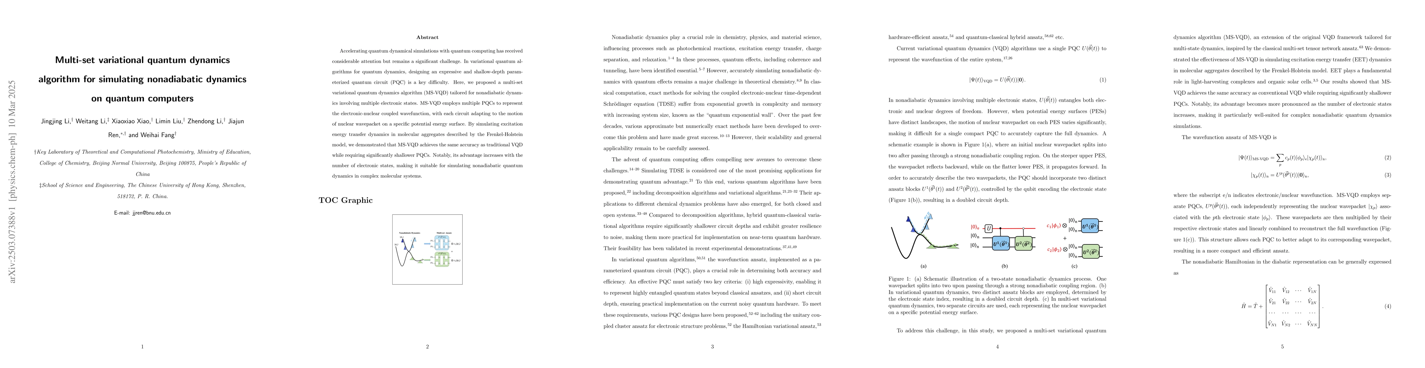 Thumbnail for Multi-set variational quantum dynamics algorithm for simulating
  nonadiabatic dynamics on quantum computers