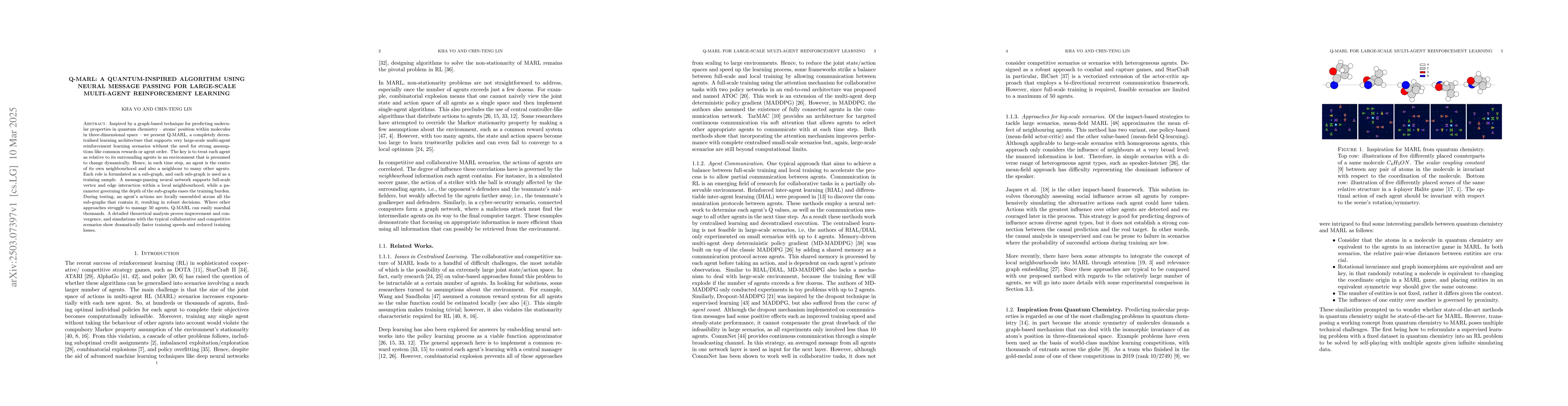 Thumbnail for Q-MARL: A quantum-inspired algorithm using neural message passing for
  large-scale multi-agent reinforcement learning