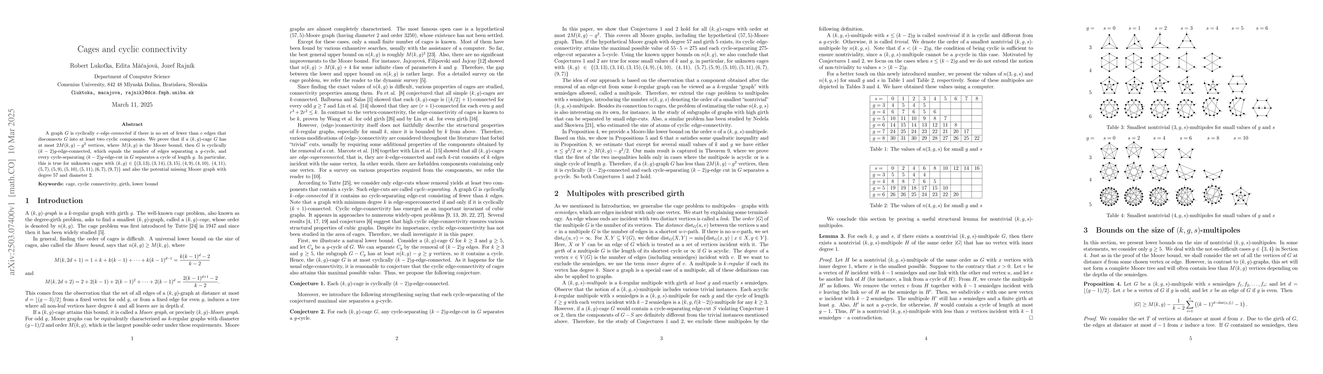Thumbnail for Cages and cyclic connectivity
