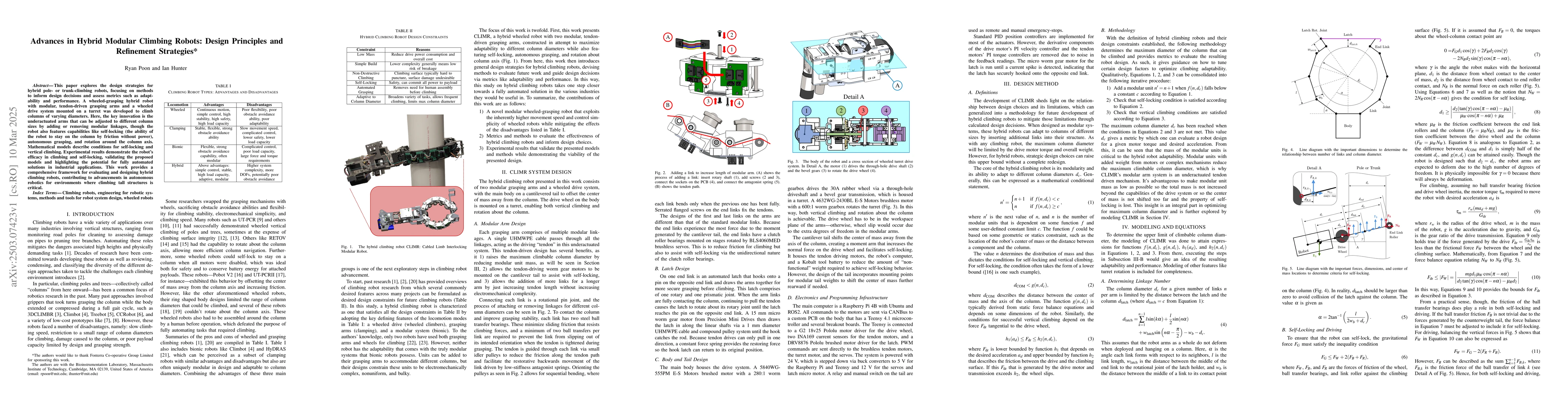 Thumbnail for Advances in Hybrid Modular Climbing Robots: Design Principles and
  Refinement Strategies