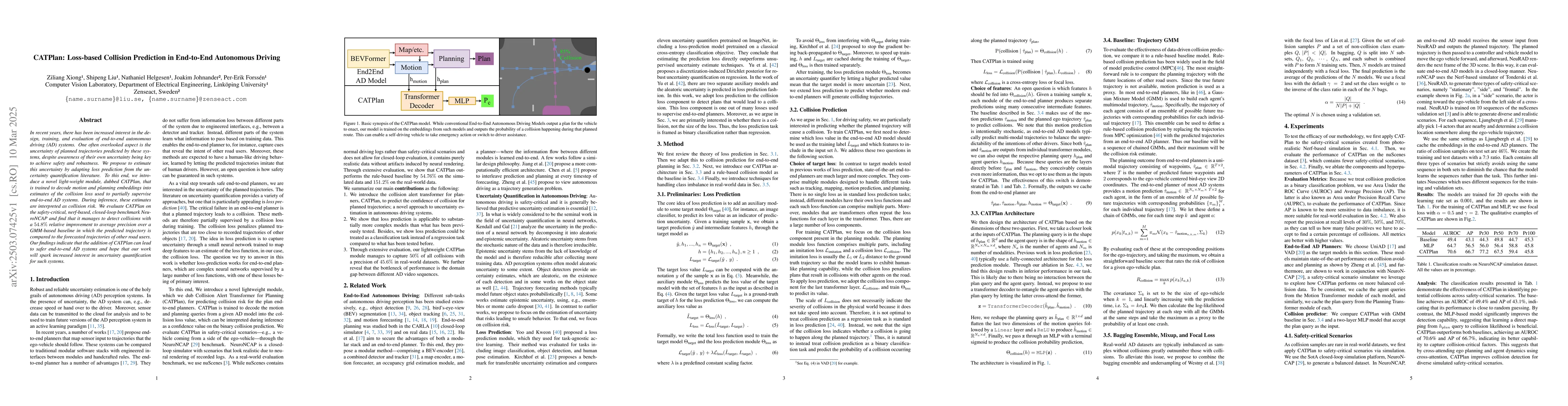 Thumbnail for CATPlan: Loss-based Collision Prediction in End-to-End Autonomous
  Driving