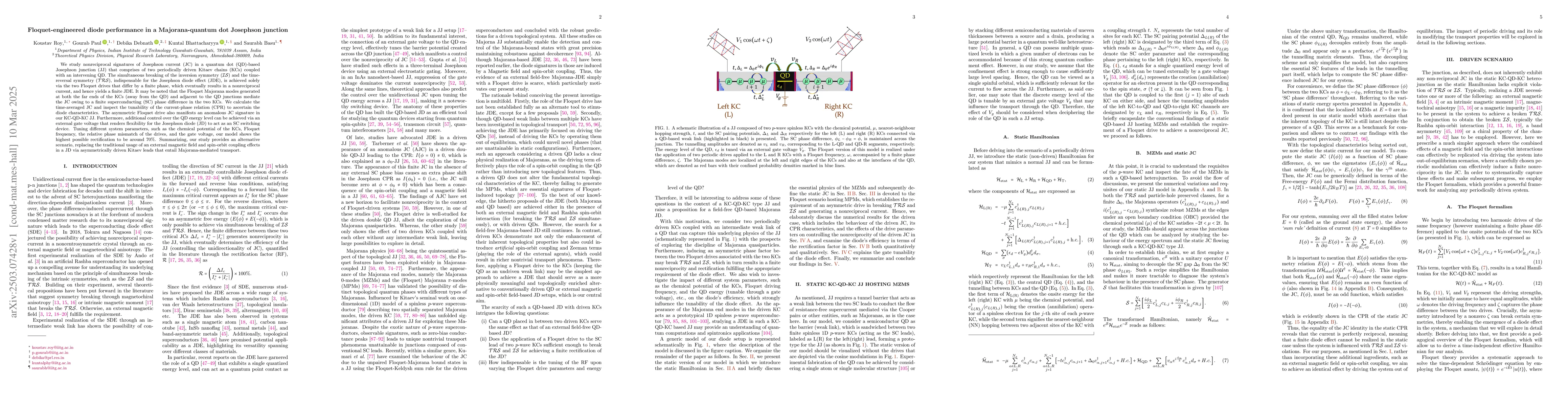 Thumbnail for Floquet-engineered diode performance in a Majorana-quantum dot Josephson
  junction