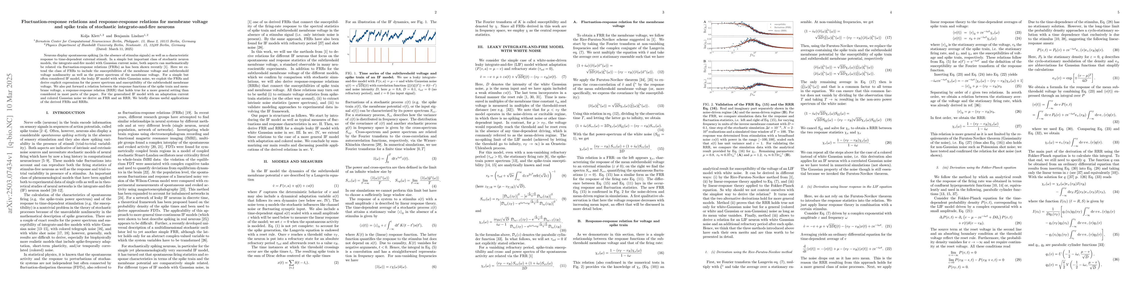 Thumbnail for Fluctuation-response relations and response-response relations for
  membrane voltage and spike train of stochastic integrate-and-fire neurons