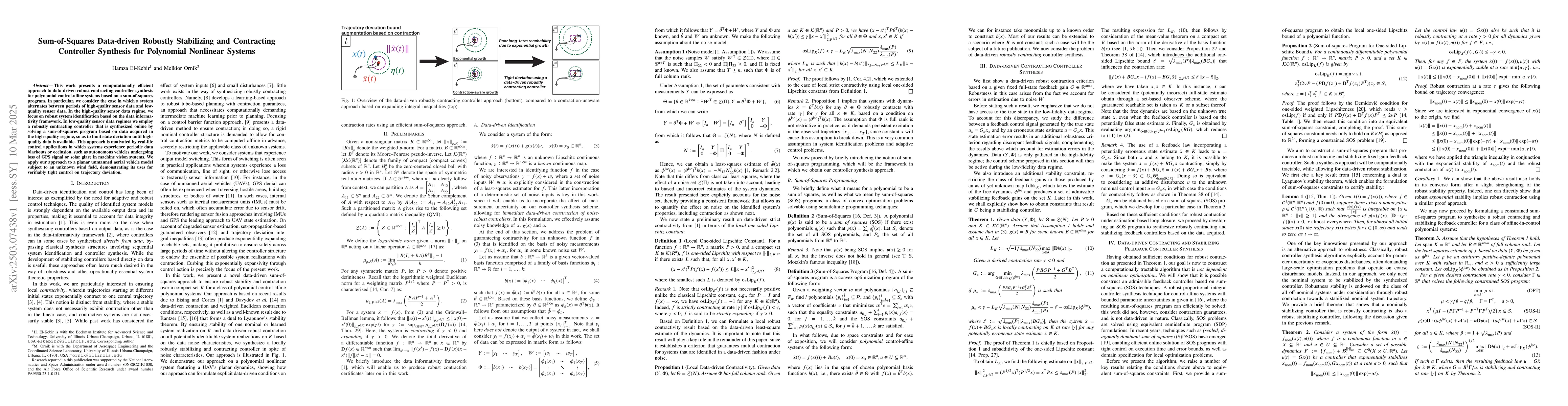 Thumbnail for Sum-of-Squares Data-driven Robustly Stabilizing and Contracting
  Controller Synthesis for Polynomial Nonlinear Systems
