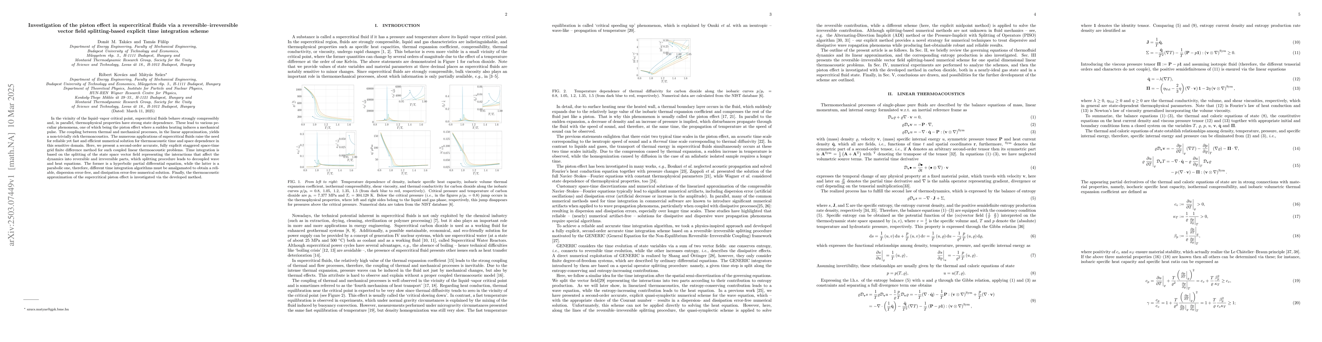 Thumbnail for Investigation of the piston effect in supercritical fluids via a
  reversible--irreversible vector field splitting-based explicit time
  integration scheme