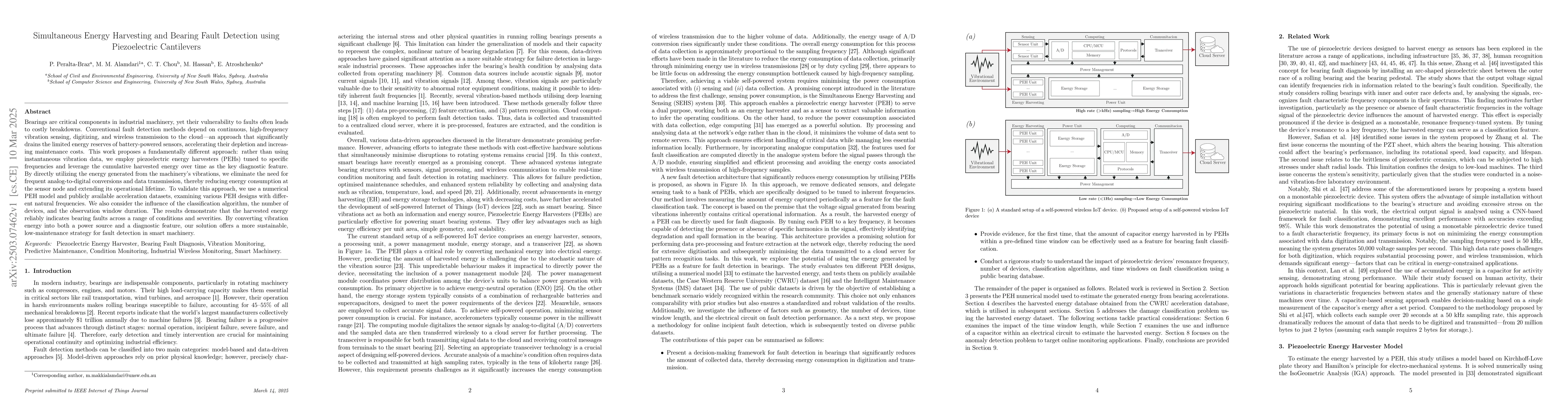 Thumbnail for Simultaneous Energy Harvesting and Bearing Fault Detection using
  Piezoelectric Cantilevers