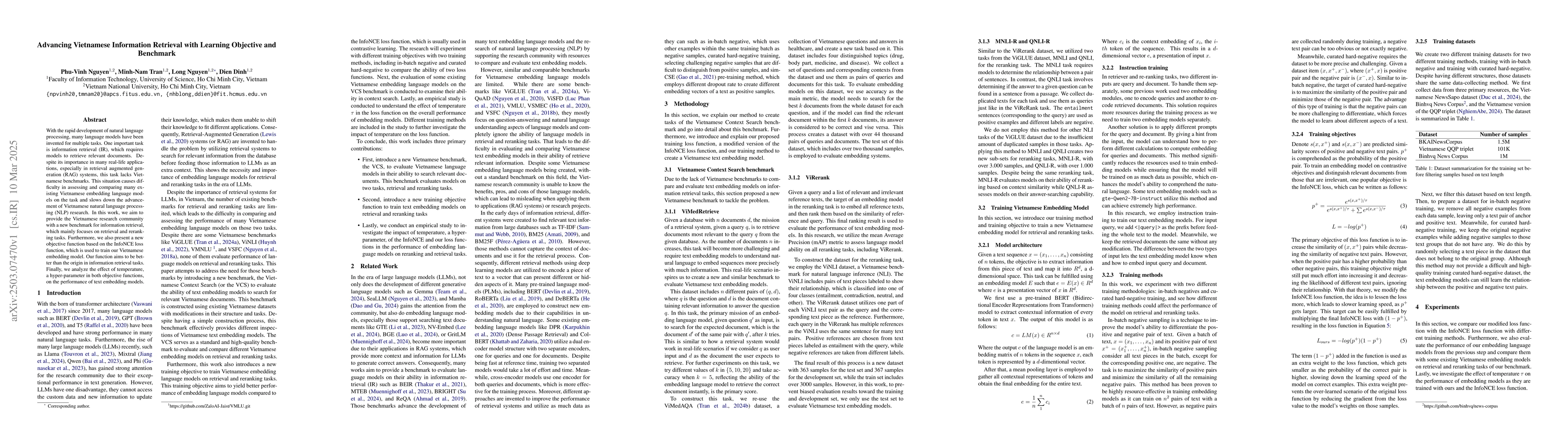 Thumbnail for Advancing Vietnamese Information Retrieval with Learning Objective and
  Benchmark