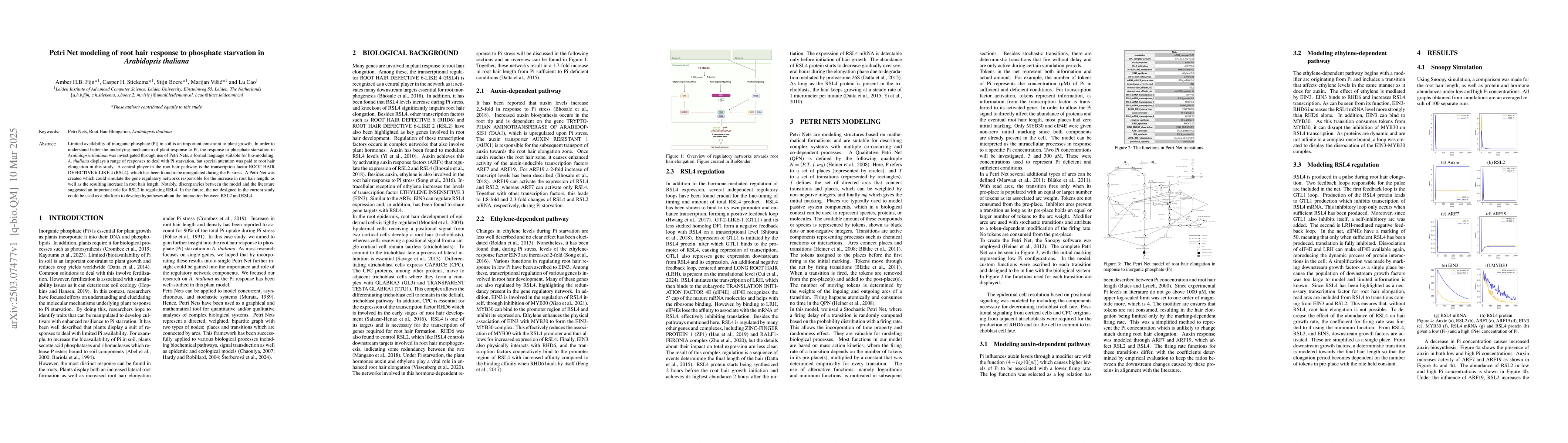 Thumbnail for Petri Net Modeling of Root Hair Response to Phosphate Starvation in
  Arabidopsis Thaliana