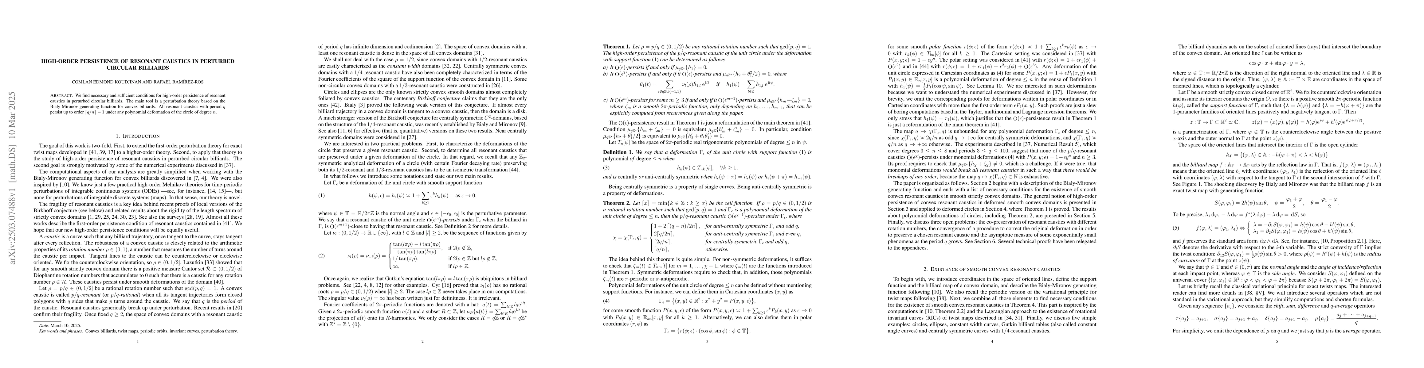 Thumbnail for High-order persistence of resonant caustics in perturbed circular
  billiards