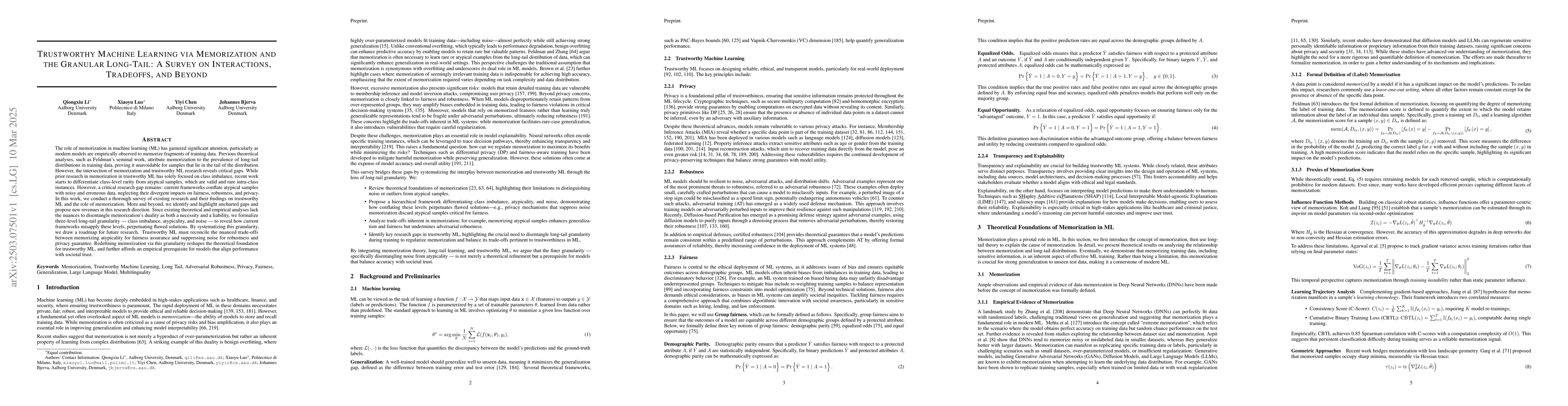 Thumbnail for Trustworthy Machine Learning via Memorization and the Granular
  Long-Tail: A Survey on Interactions, Tradeoffs, and Beyond