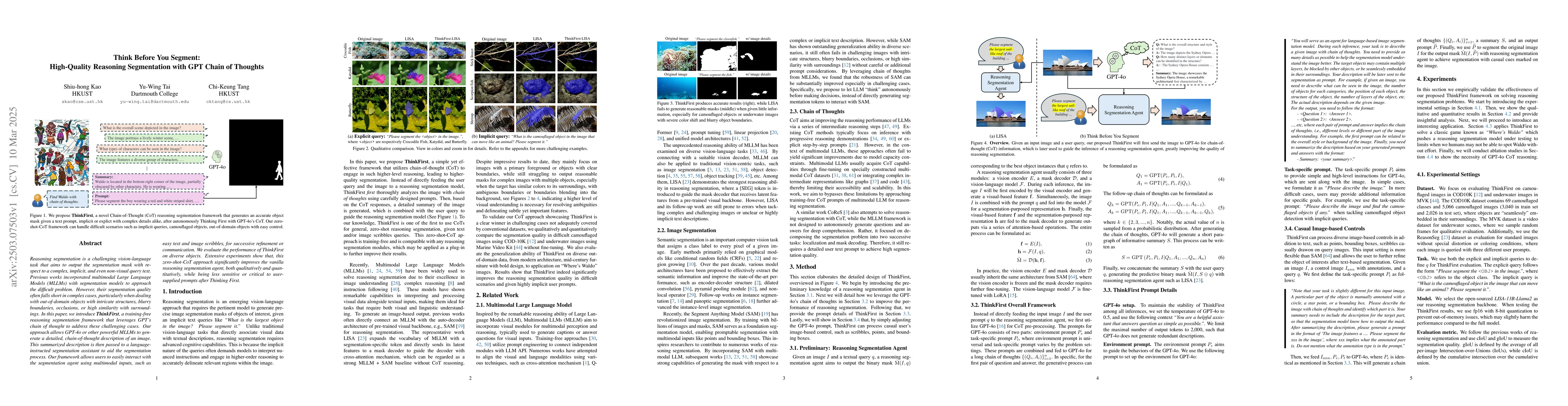 Thumbnail for Think Before You Segment: High-Quality Reasoning Segmentation with GPT
  Chain of Thoughts